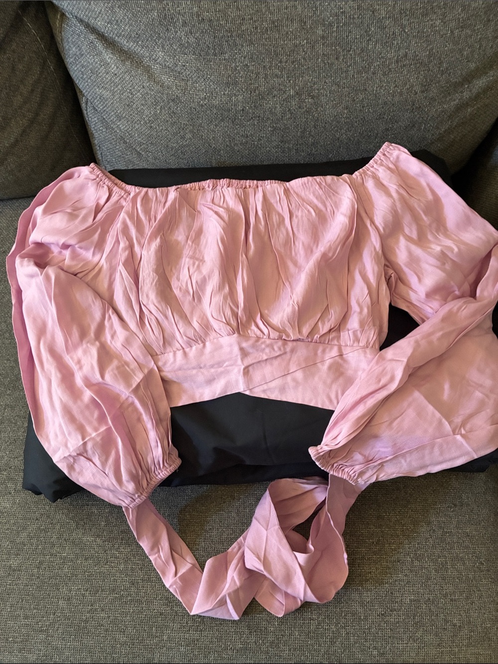Pink Off-Shoulder Long-Sleeve Crop Top never used